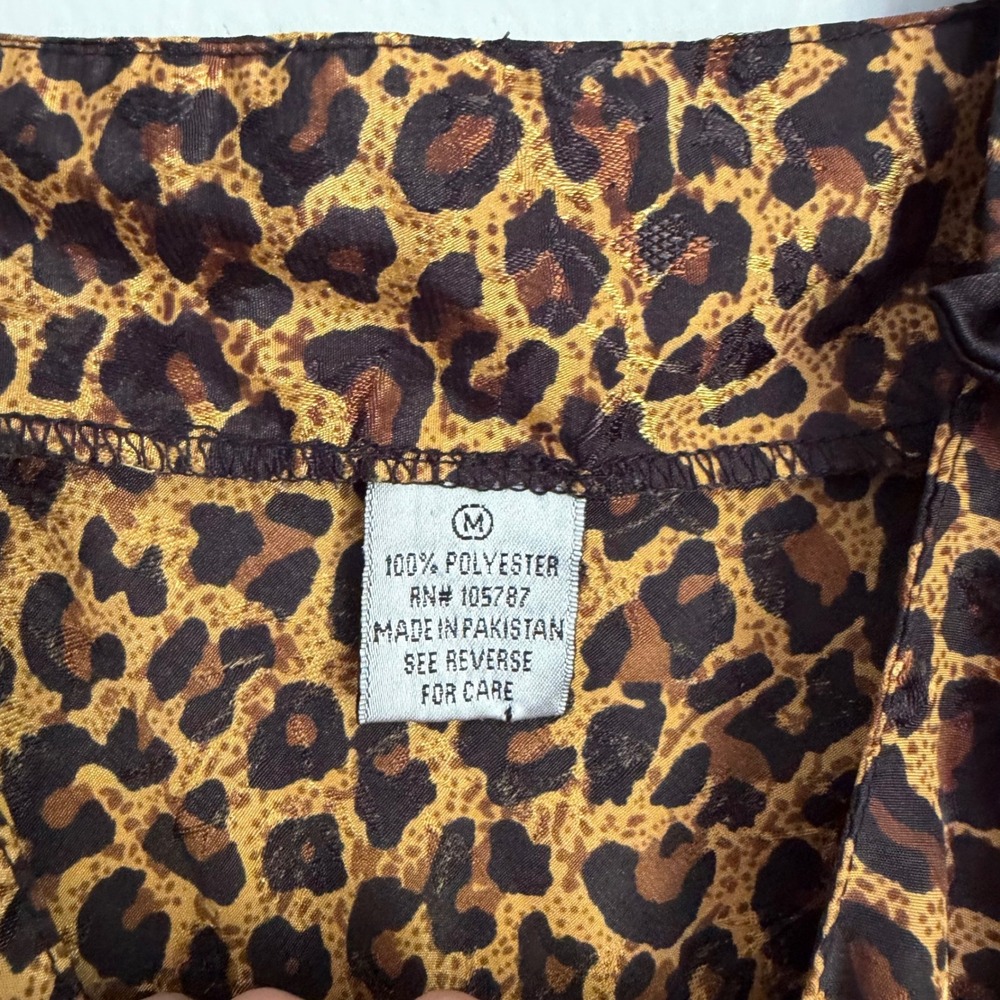 Vintage Leopard Print Satin Slip Dress Animal Pattern Bow Straps Mobwife M - Picture 3 of 5